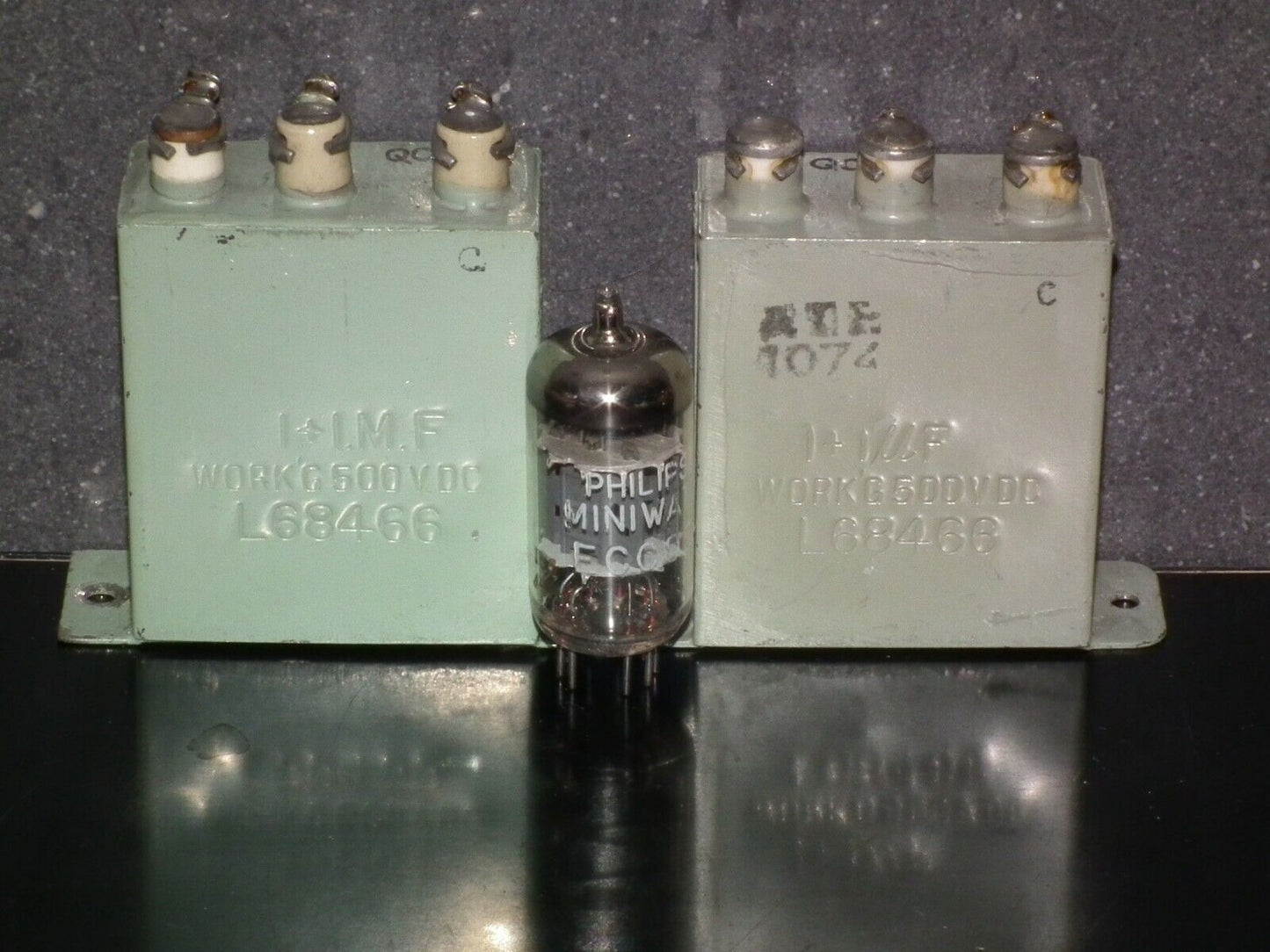 Two vintage RARE PIO capacitors 1+1 uF / 500V DC tube audio