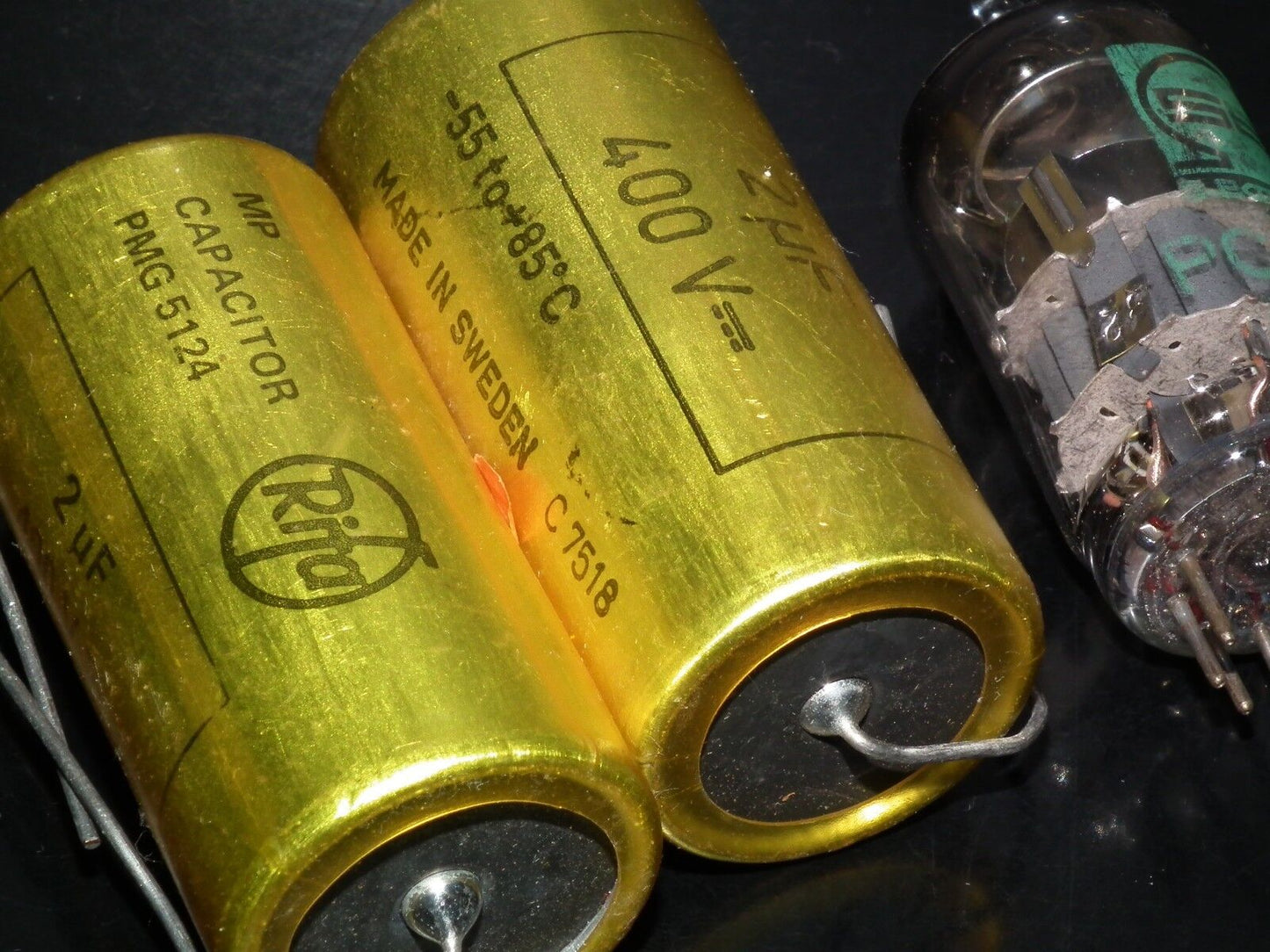 Two NOS vintage MP capacitors 2 uF / 400V Rifa Sweden (PIO - Paper in oil)