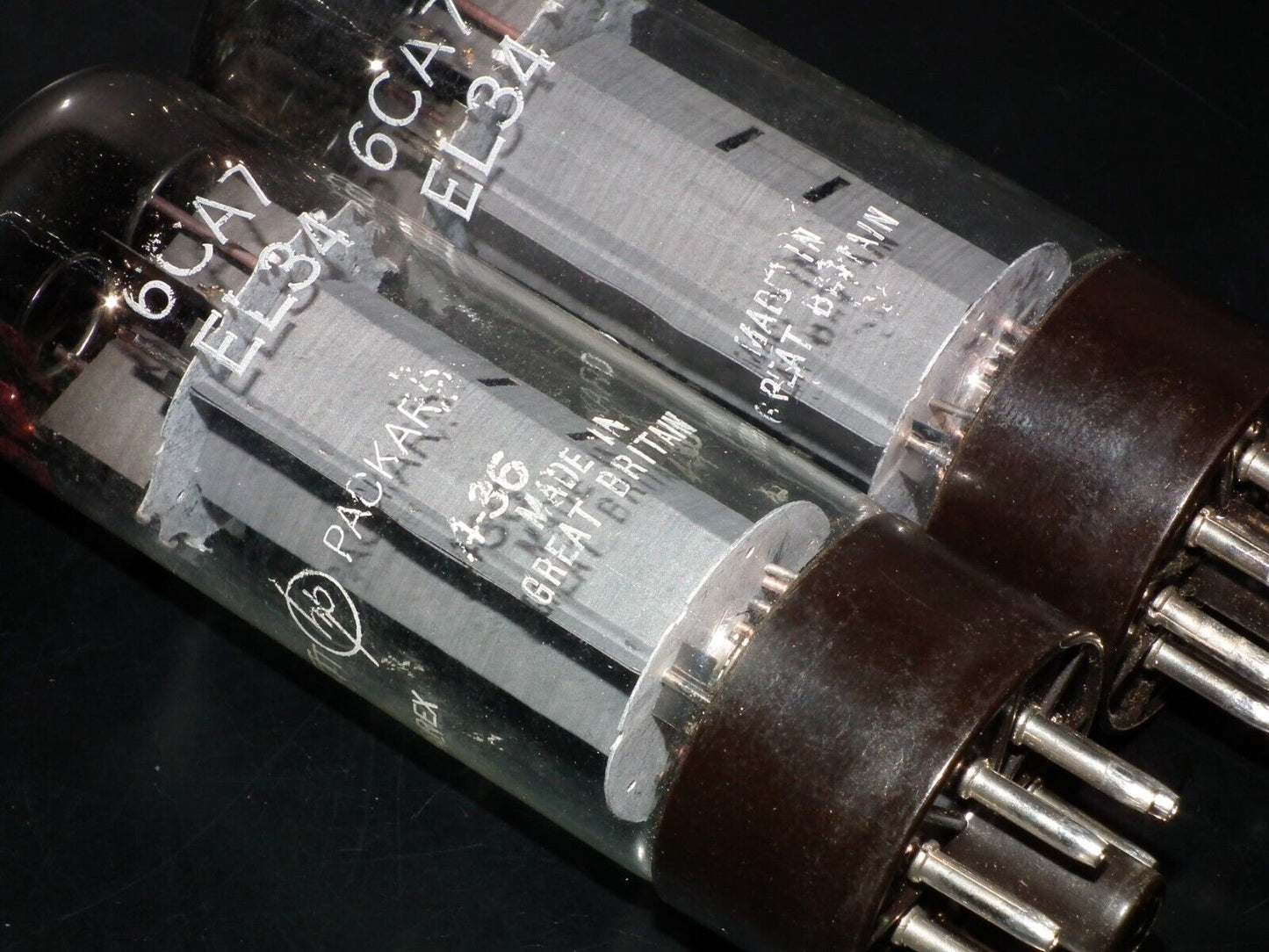 EL34 6CA7 Mullard Xf2 OO Getter Welded Anodes Platinum Matched Pair Tested NOS