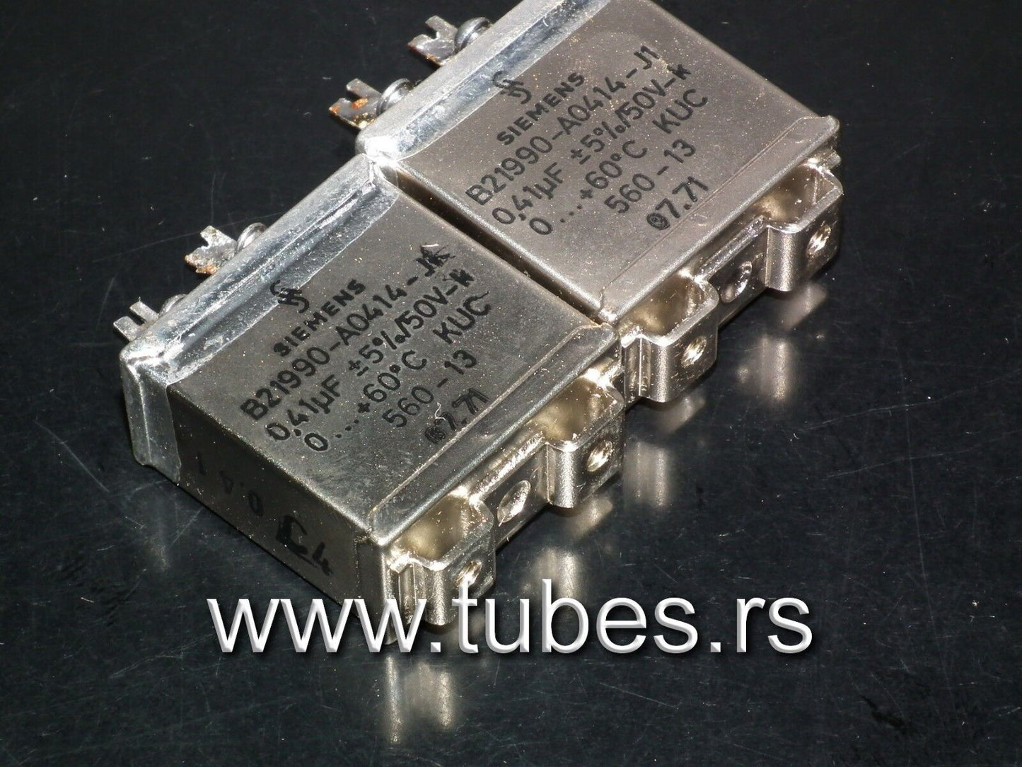 Two vintage Siemens PIO capacitors 0.41 uF / 50V Klangfilm tube audio