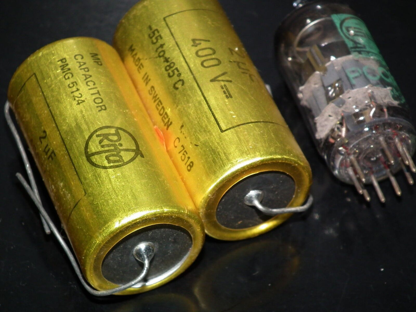 Two NOS vintage MP capacitors 2 uF / 400V Rifa Sweden (PIO - Paper in oil)
