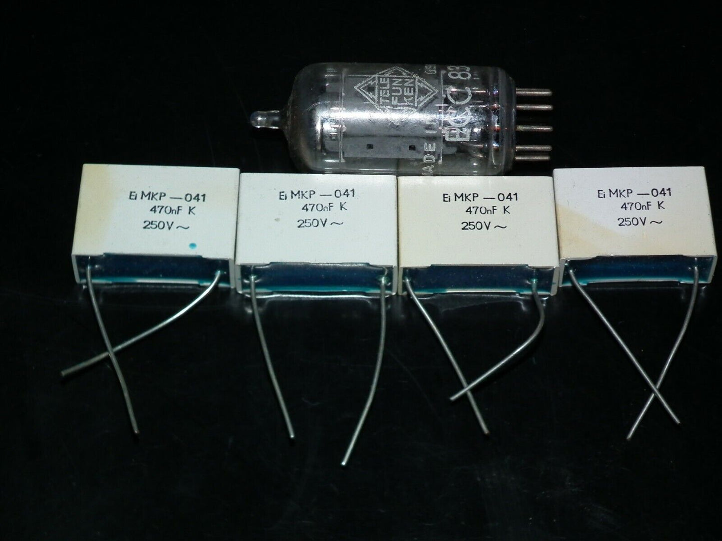 Four vintage EI capacitors 0.47uF 250VAC MKP Polypropylene 470nF EI Yugoslavia