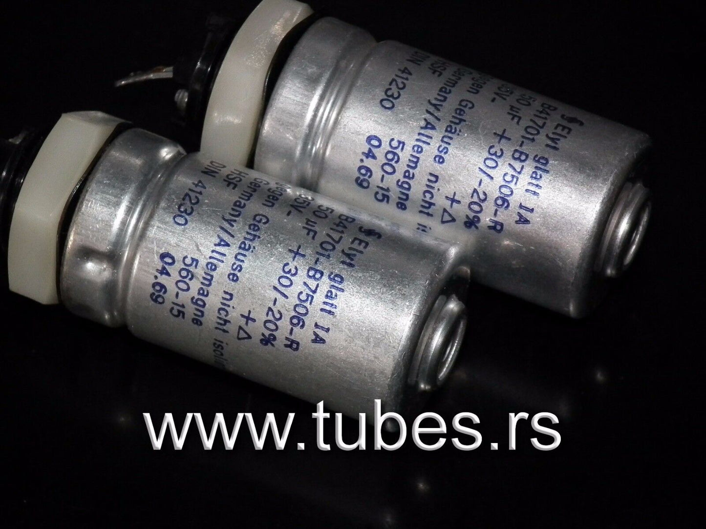 Two vintage Siemens electrolytic capacitors 500uF / 35V Klangfilm West Germany