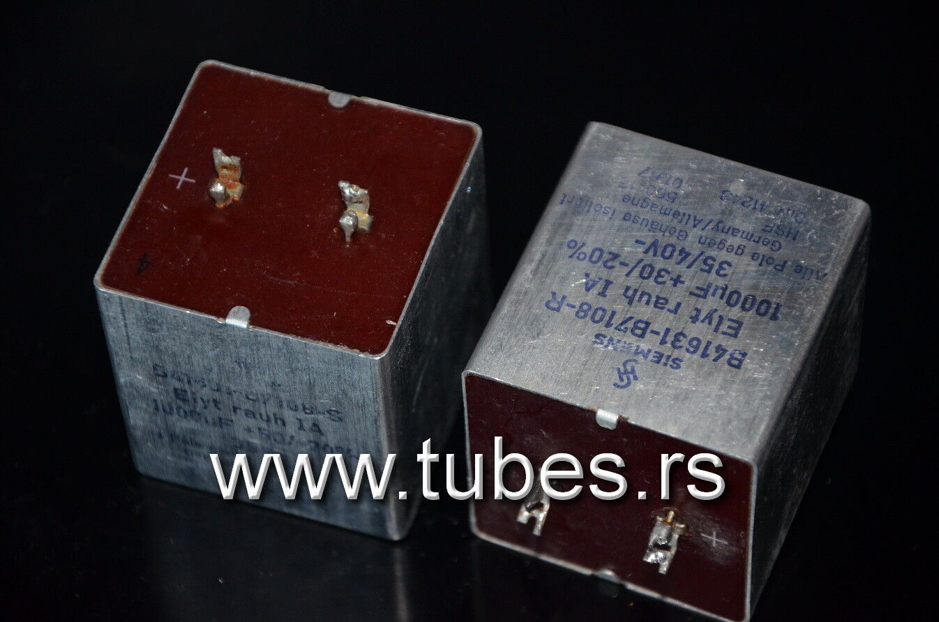 Two vintage Siemens electrolytic capacitors 1000uF 35V Klangfilm, West Germany