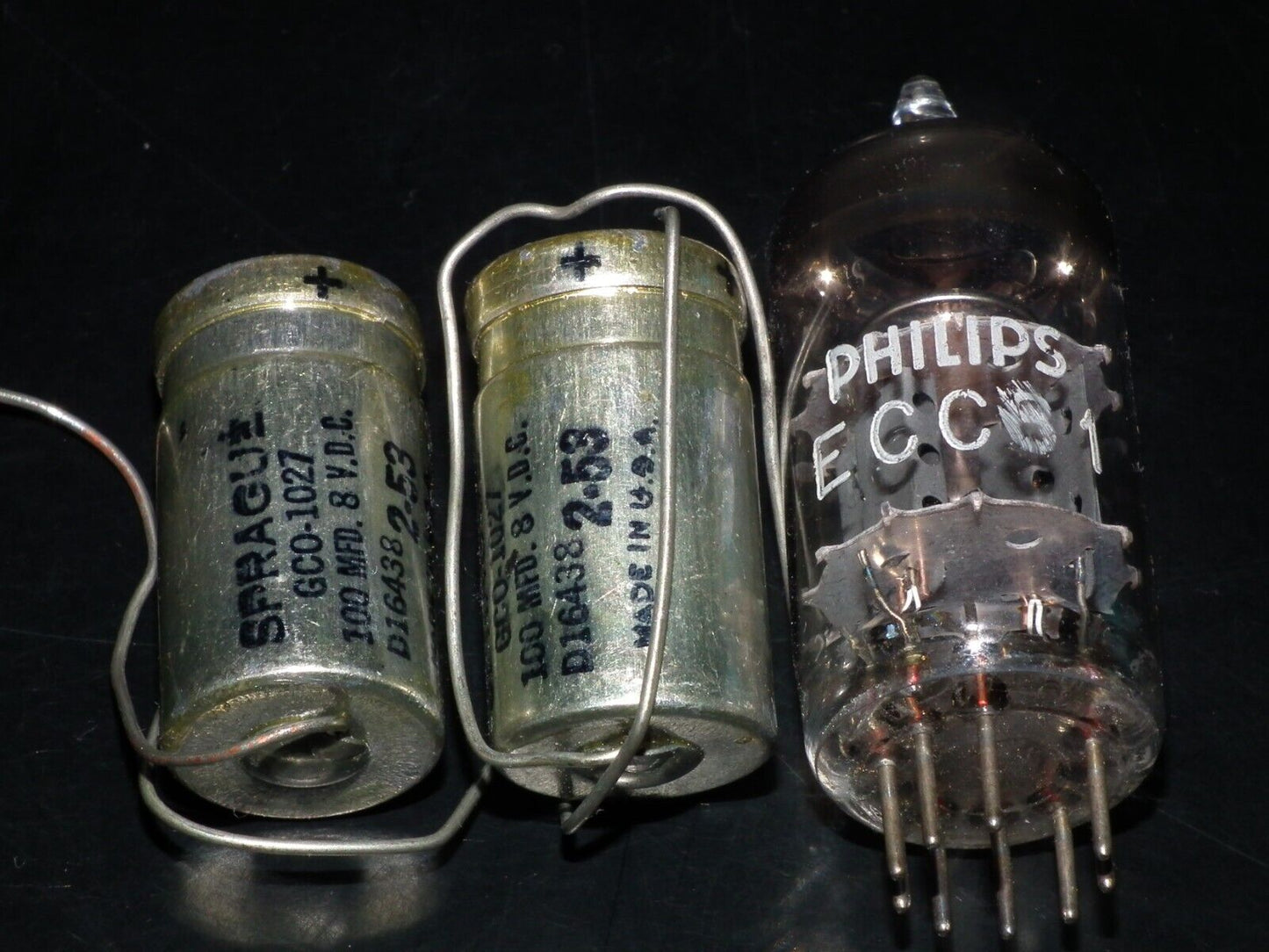 Two (2 pcs) Vintage NOS Capacitors Sprague 100uF 8V