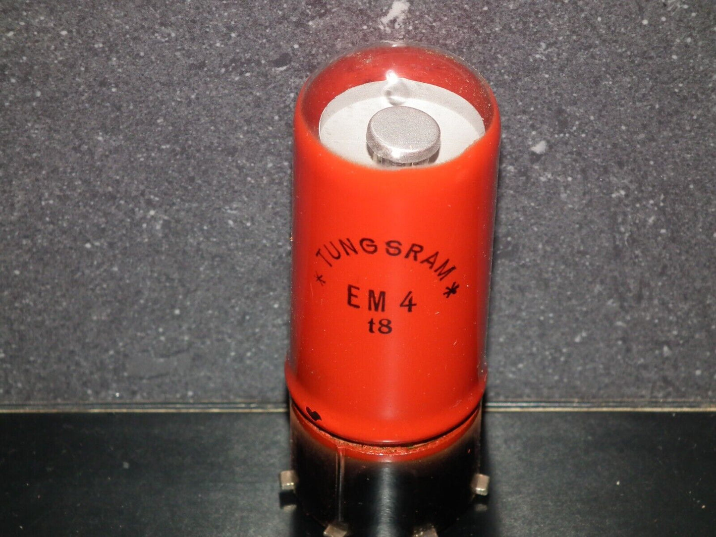 One (1 pcs) Tungsram EM4 tuning eye tube old type NOS NIB Sealed Box Red Coating