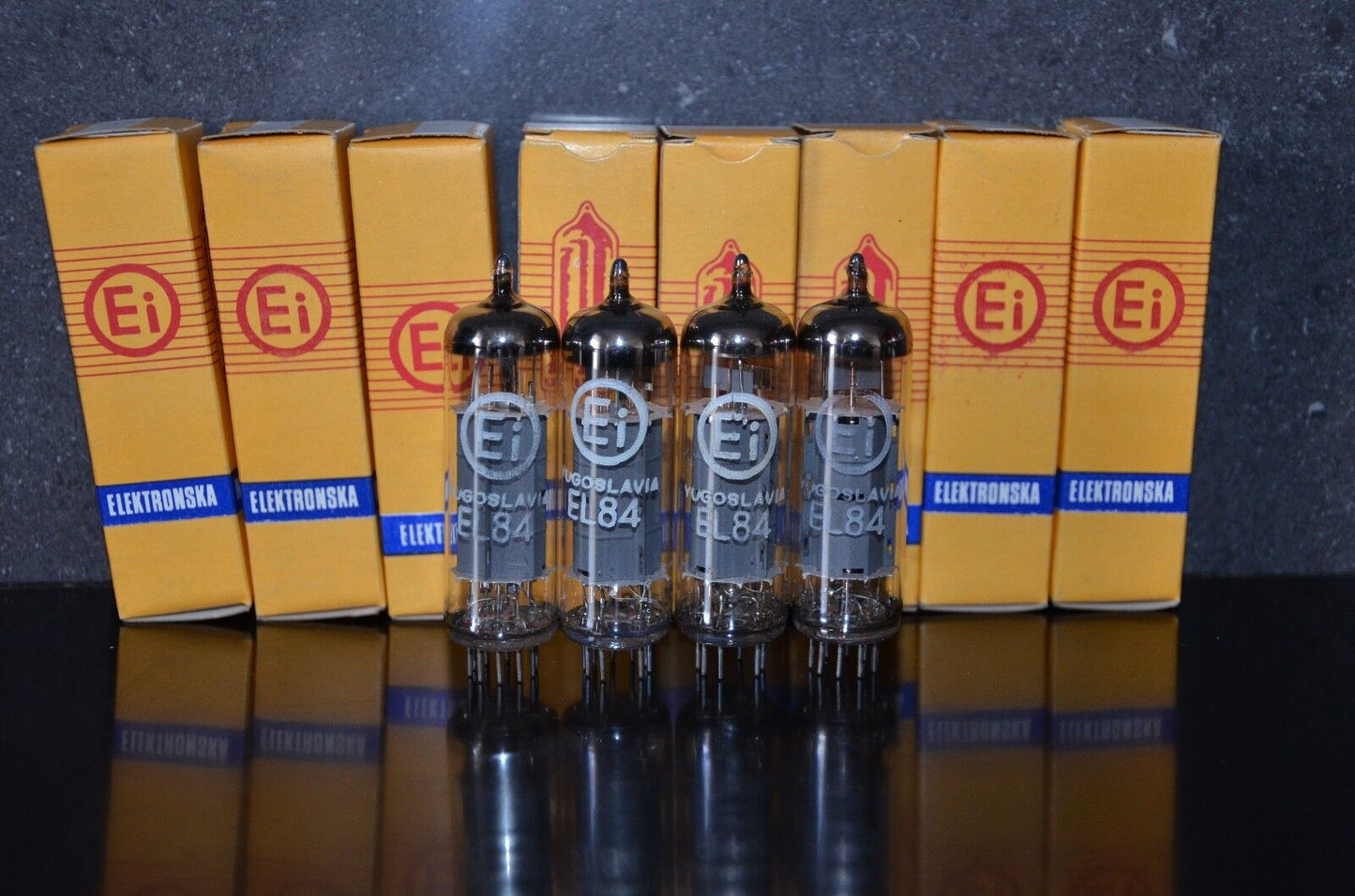 EL84 6BQ5 EI Mullard - NOS platinum matched quad Made in Yugoslavia Philips tool