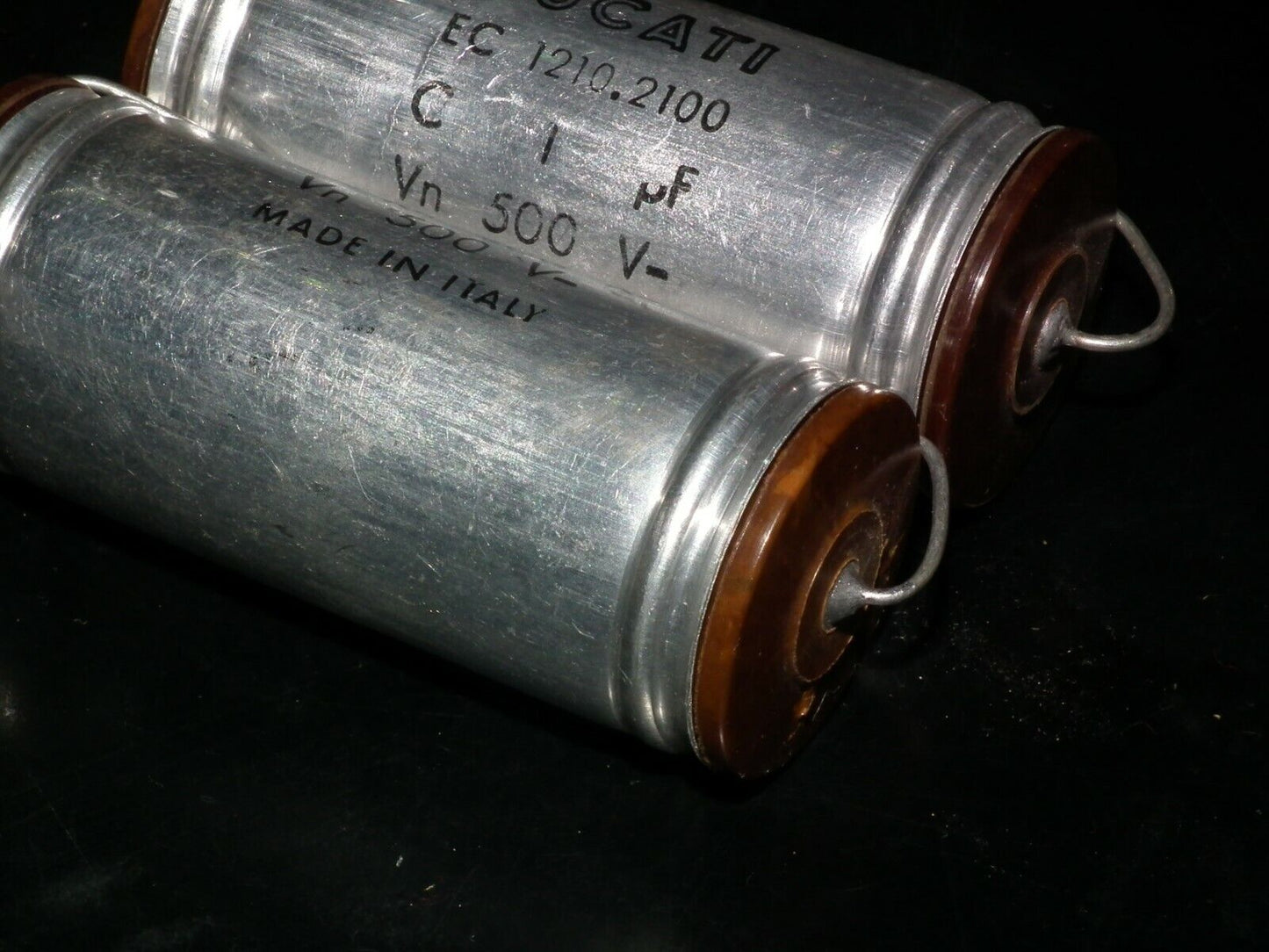 Two NOS vintage PIO capacitors 1 uF / 500V Ducati Italy Paper In Oil