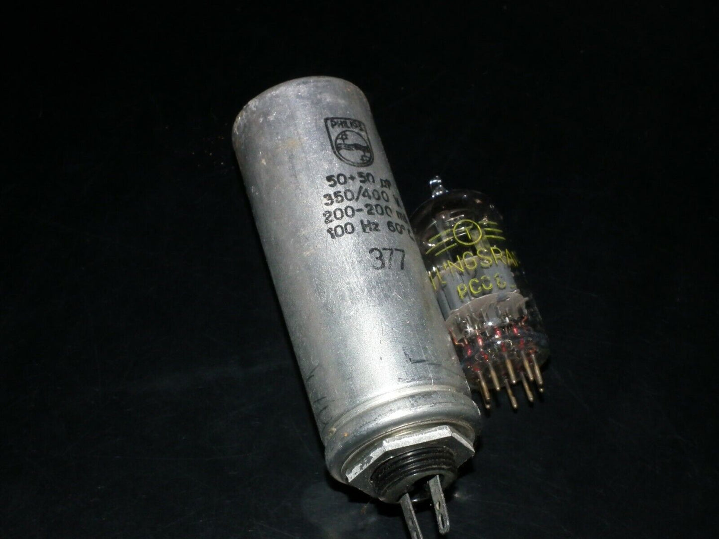 NOS vintage Philips electrolytic can capacitor 50 + 50 mfd 400V made back in 60s