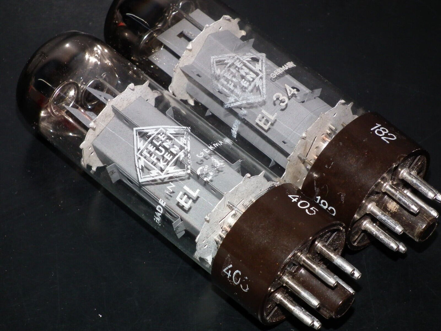 EL34 Telefunken OO Getter Brown Base NOS NIB Platinum Matched Pair Ulm W.Germany