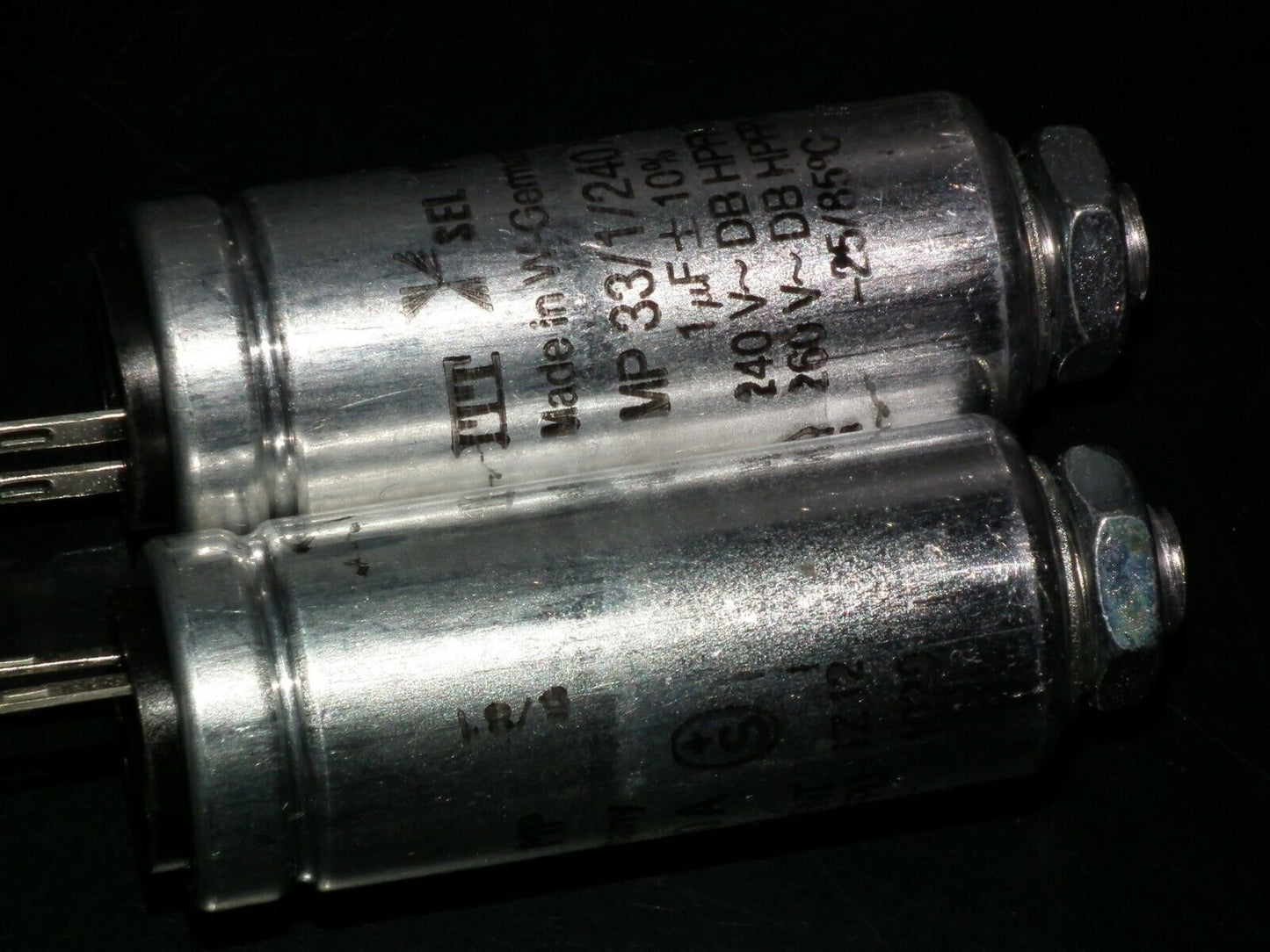 Two NOS MP capacitors 1 uF / 260V AC ITT Lorenz (PIO - Paper in oil capacitor)