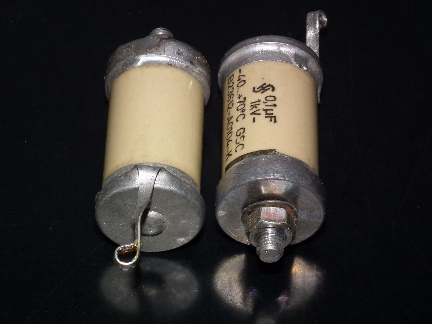 Two vintage Sikatrop Capacitors 0.1mfd 1000V Siemens Klangfilm Hi End 100nF 1000