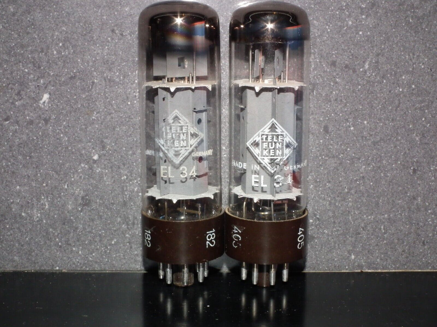 EL34 Telefunken OO Getter Brown Base NOS NIB Platinum Matched Pair Ulm W.Germany