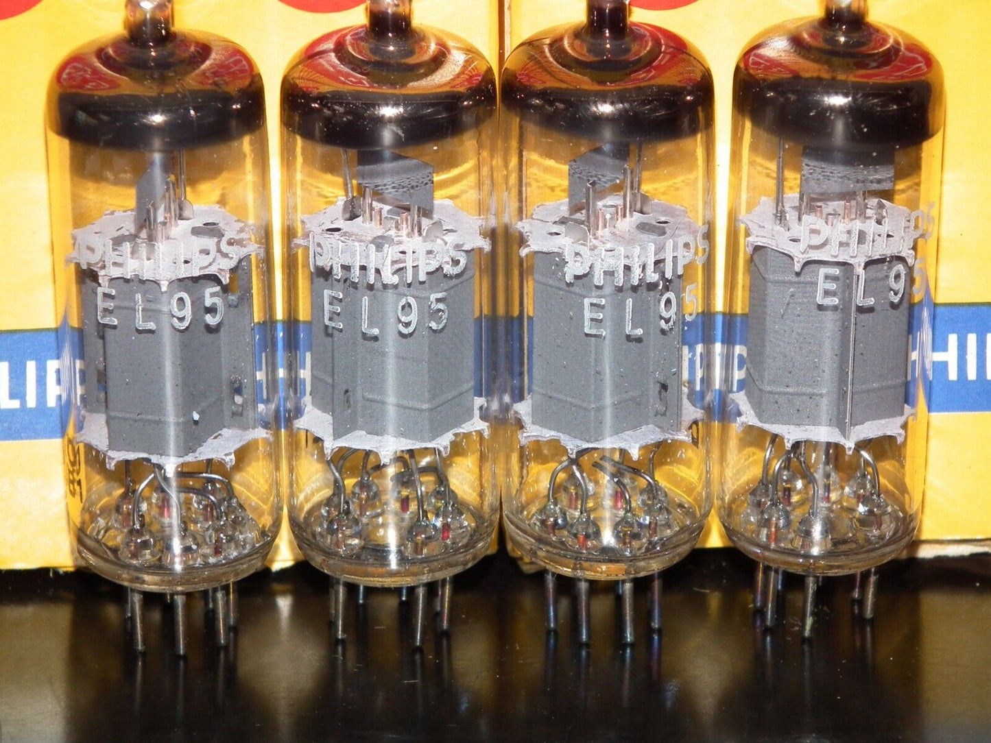 Platinum matched quad (4 tubes) EL95 6DL5 Valvo Hamburg rebranded Philips NOS