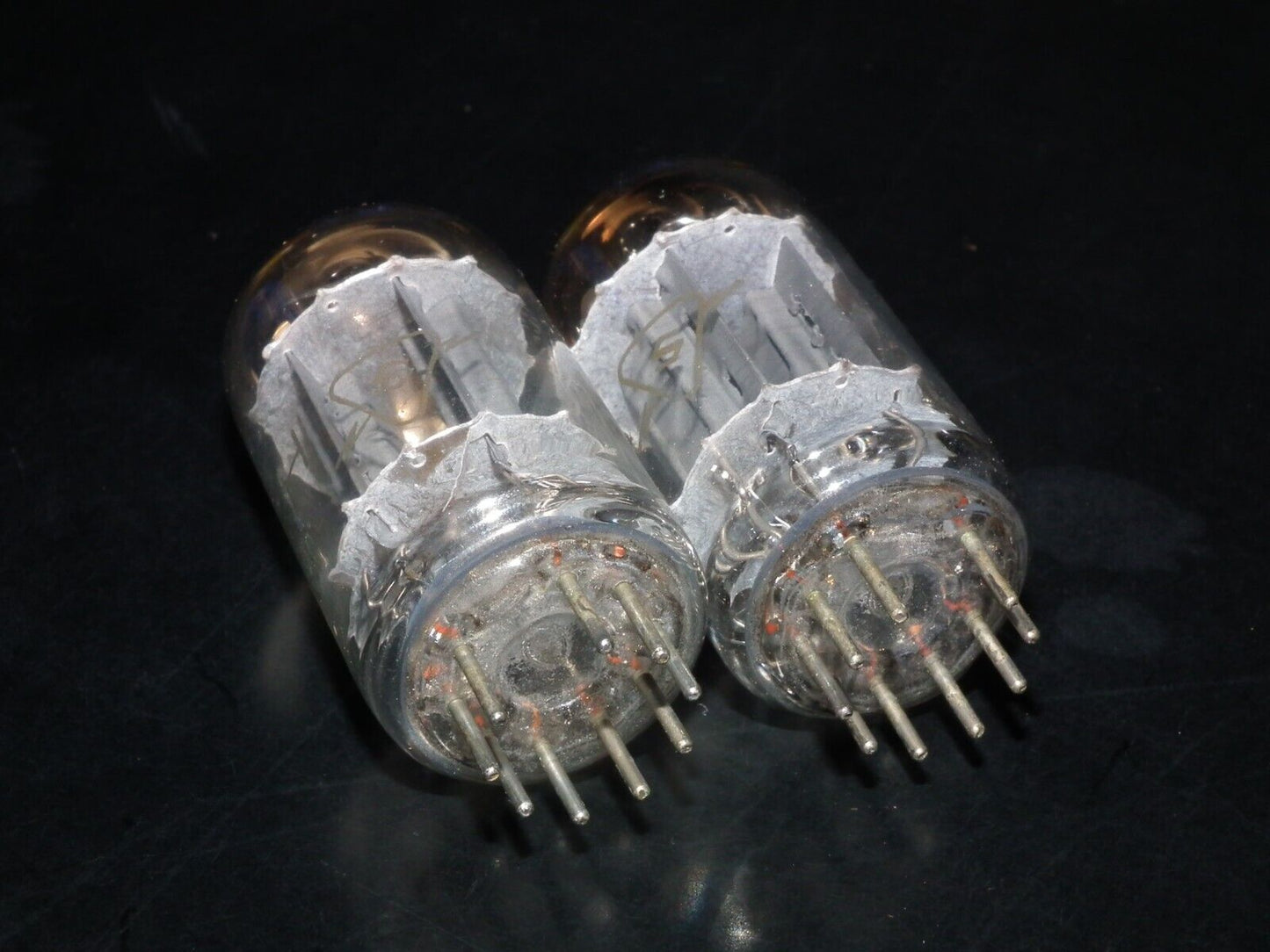 5963 Sylvania Gold 12AU7 ECC82 NOS Matched pair Long Box Plates Square Getter