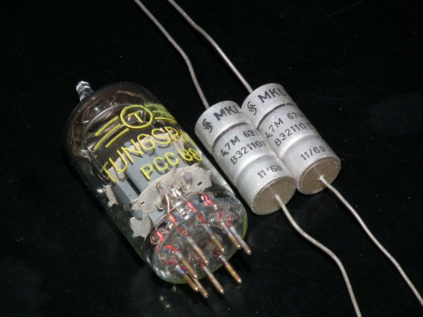 Two NOS vintage Siemens MKL Capacitors 4.7mfd 63V Klangfilm West Germany 1968