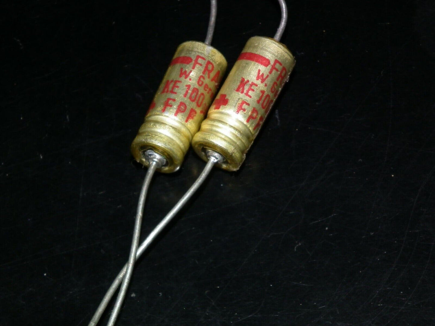 Two vintage electrolytic capacitors FRAKO 100uF 6V NOS Made in West Germany 70s