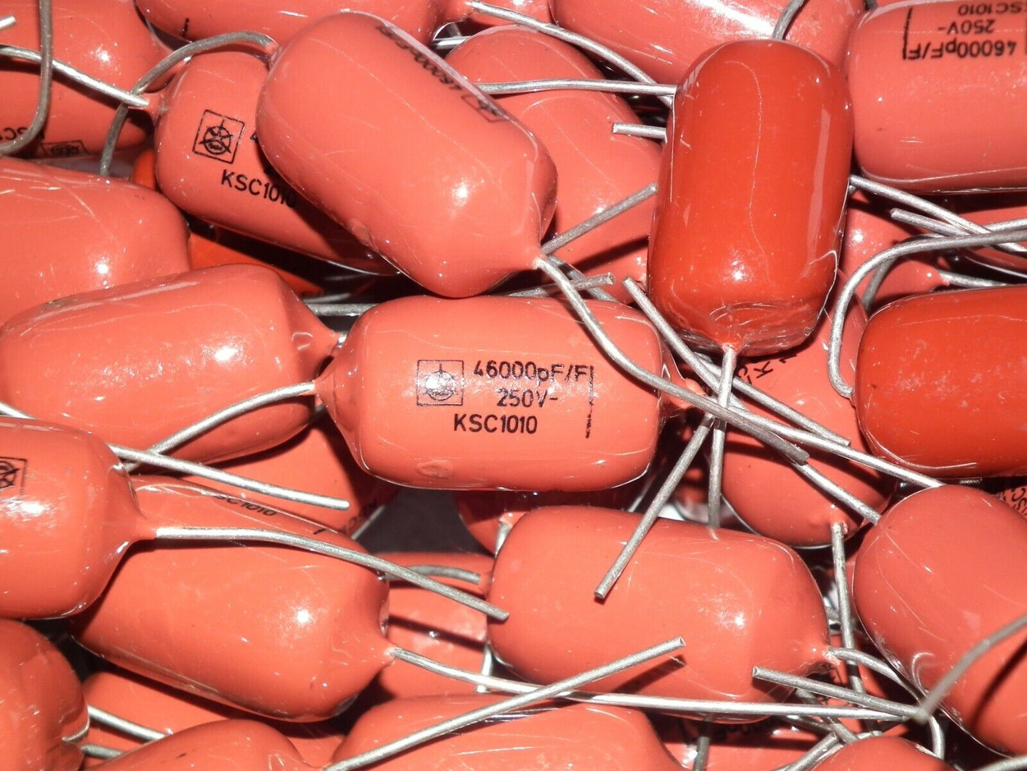 Two polystyrene capacitors 46000pF 0.046uF 250V ISKRA SIEMENS 1974 HI End Tube