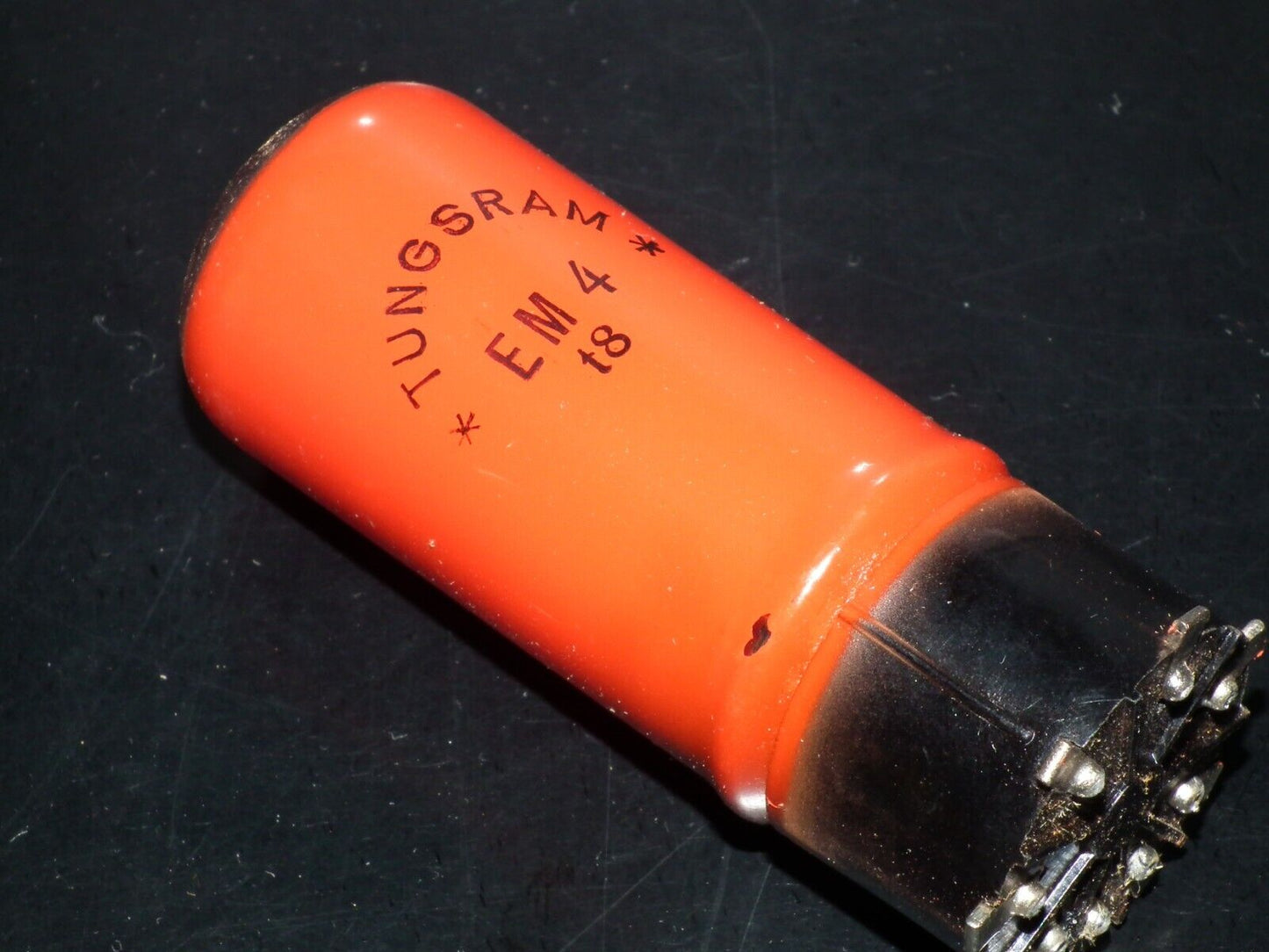 One (1 pcs) Tungsram EM4 tuning eye tube old type NOS NIB Sealed Box Red Coating