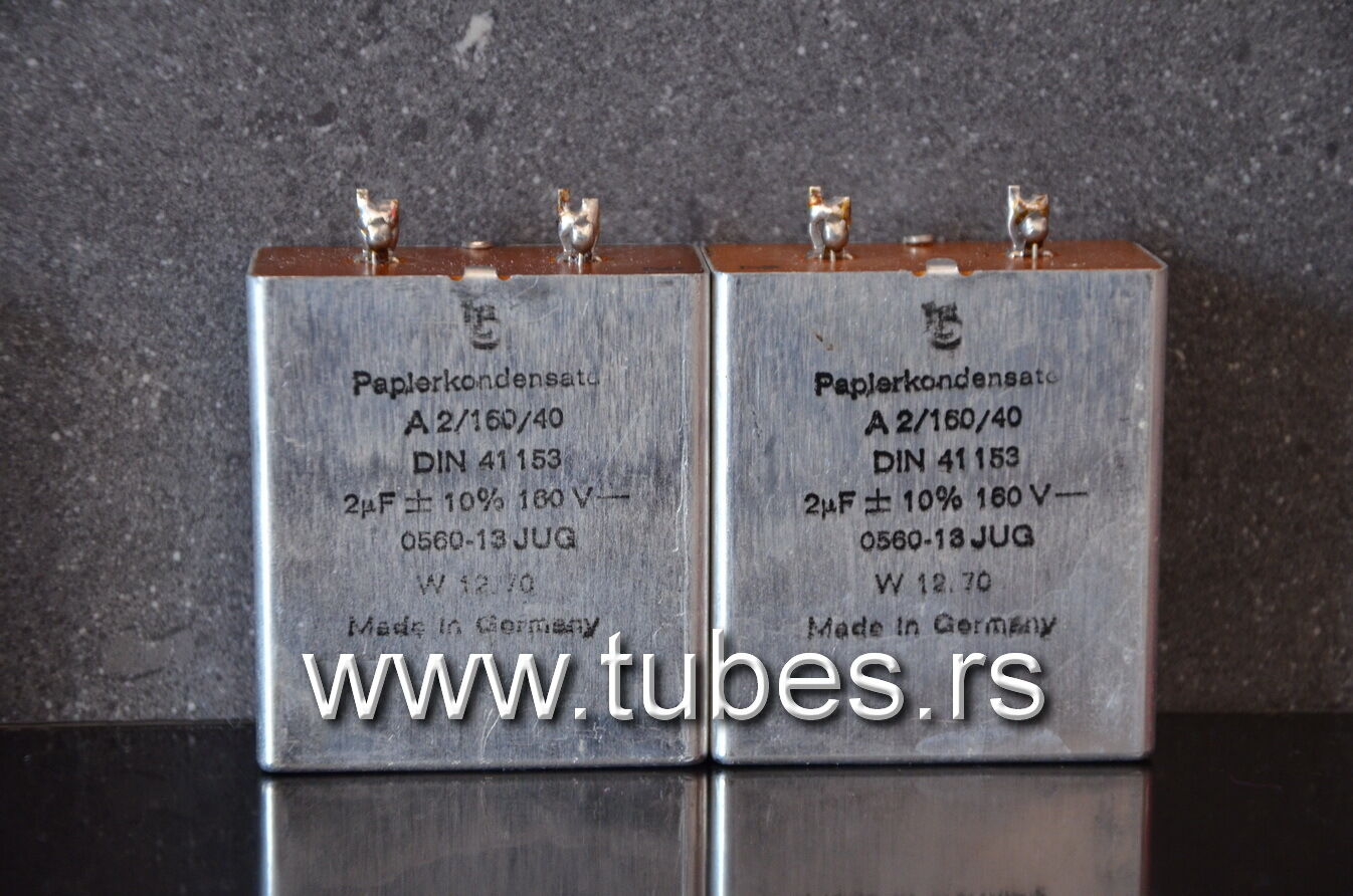 Two vintage PIO capacitors 2uF 160V Siemens Klangfilm 1970 W. Germany