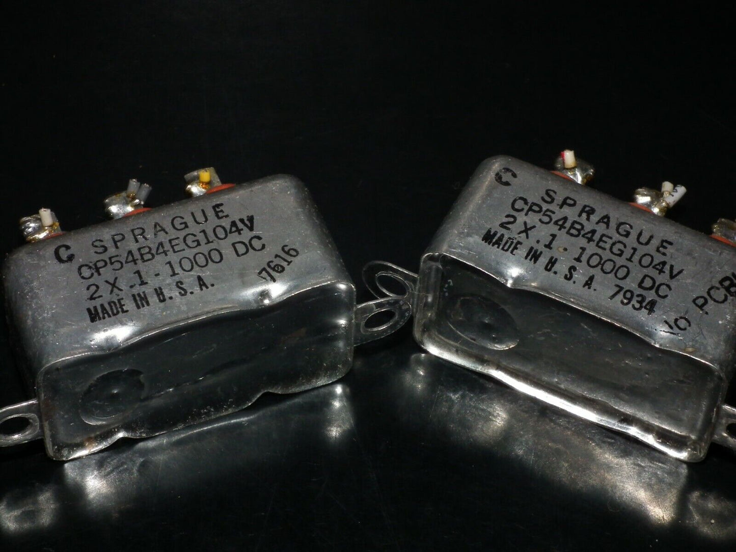Two (2 pcs) RARE PIO Capacitors 2 x 0.1mfd 1000V 2 x 0.1u Sprague USA