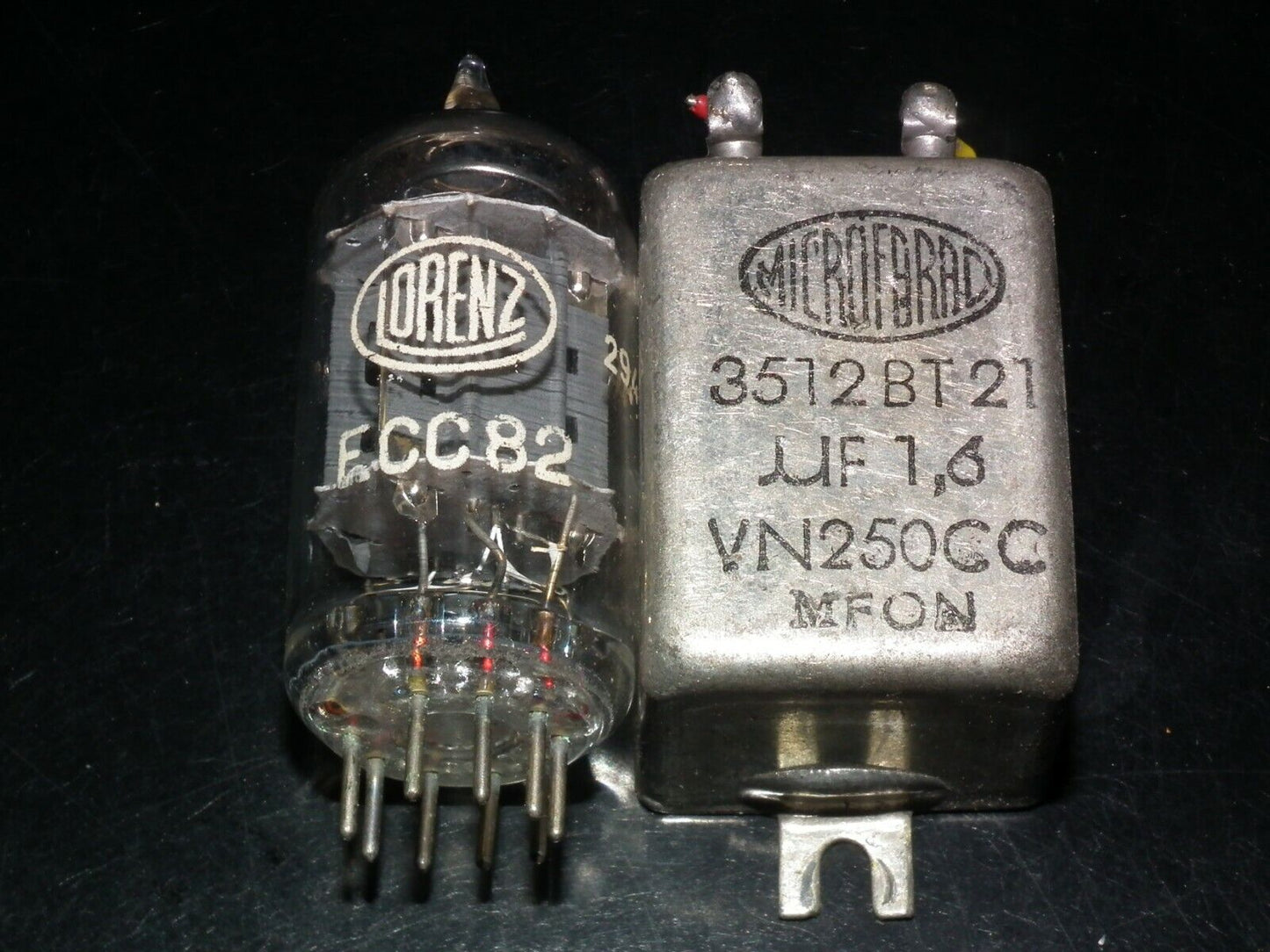 Two vintage PIO capacitors 1.6uF 250V MICROFARAD perfect for tube audio glass
