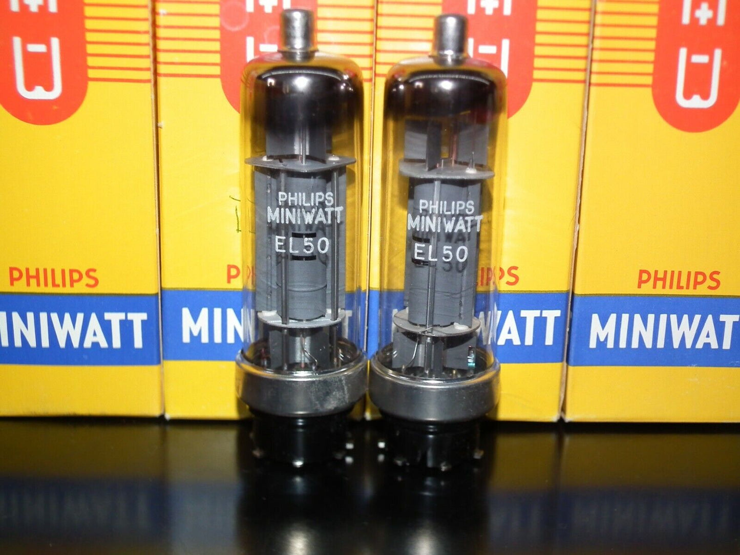 Matched Pair Philips EL50 Output Pentode RARE Dual D GETTER Metal Base same code