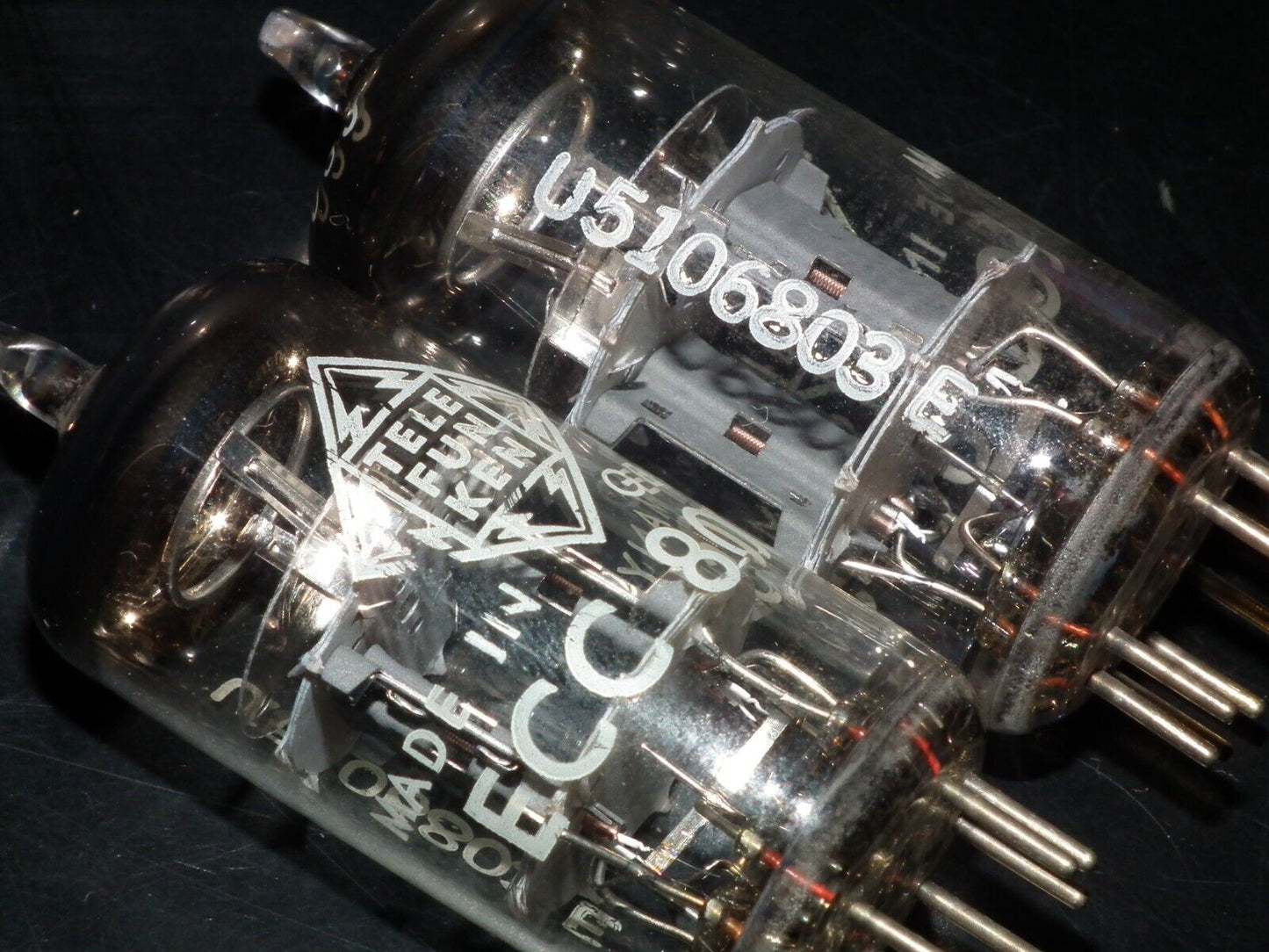 ECC801S Telefunken ECC81 Matched pair Used Tested 100% Ulm plant, Diamond bottom