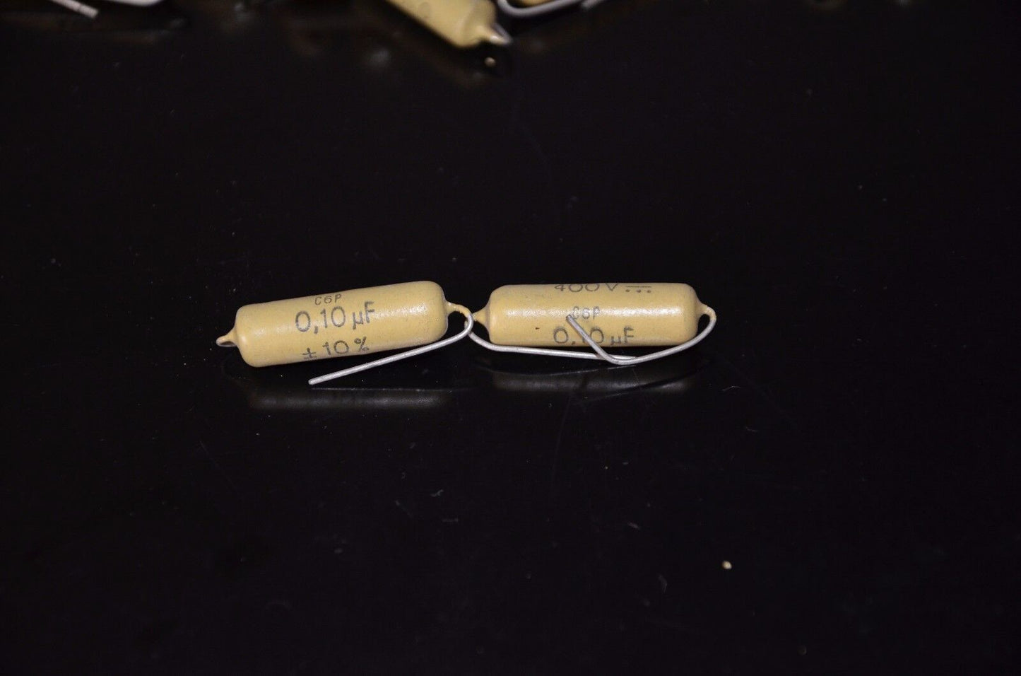 Two vintage Mullard Mustard Capacitors 0.1mfd / 400V (100nF) Marshall,Fender ...