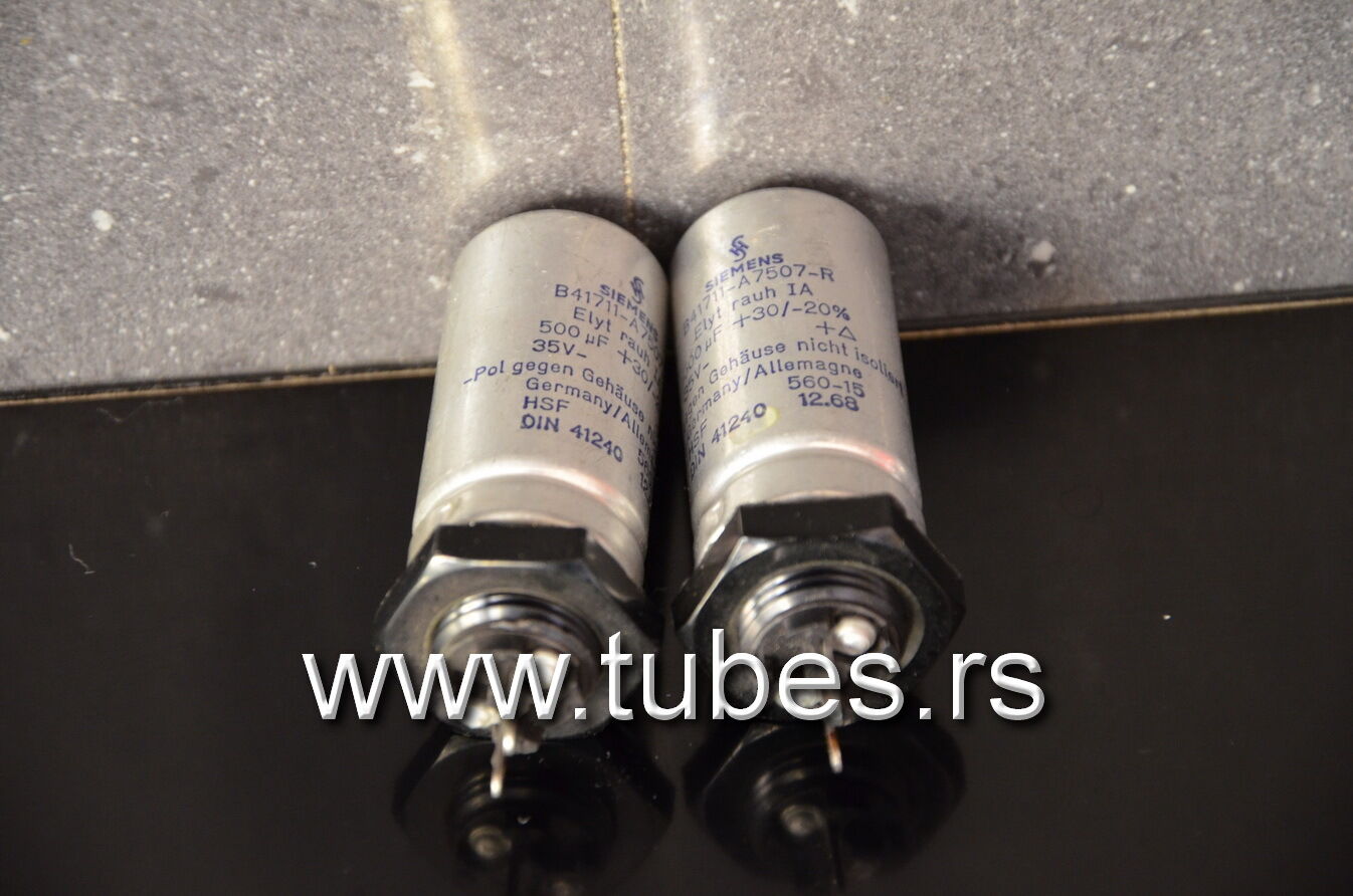 Two vintage Siemens electrolytic capacitors 500uF / 35V Klangfilm West Germany