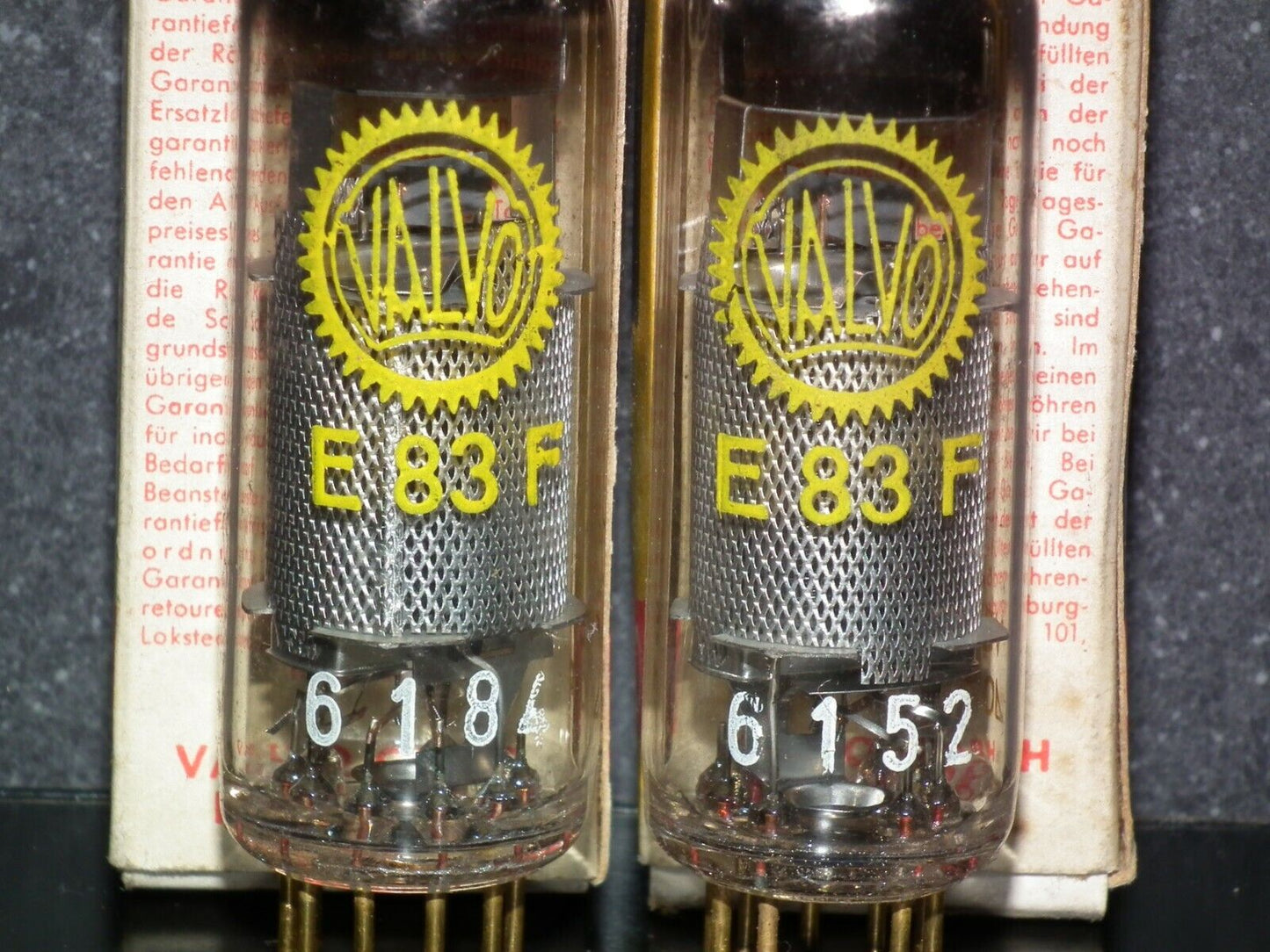 E83F Valvo Matched Pair NOS NIB Yellow Logo Philips Heerlen D Getter 1960