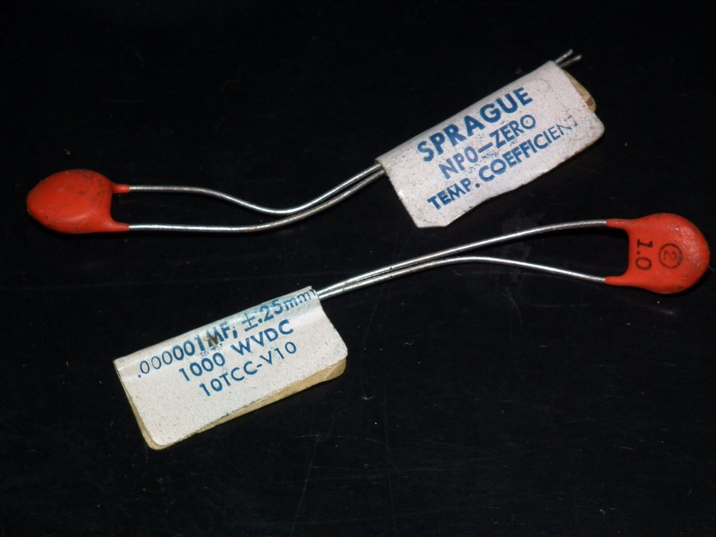 Two NOS Sprague Disc Ceramic Capacitor - 0.000001uF 1000V 1pF / 1KV