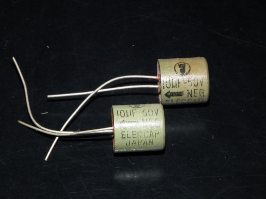 Two (2 pcs) Vintage NOS Capacitors Elecap Japan 10uF 50V