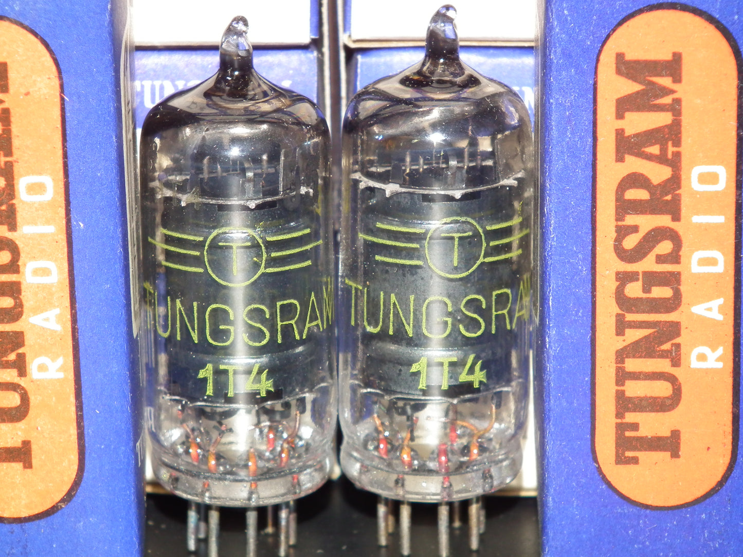 1T4 DF91 Tungsram NOS Platinum matched pair RARE Old Type THICK GETTER 1956