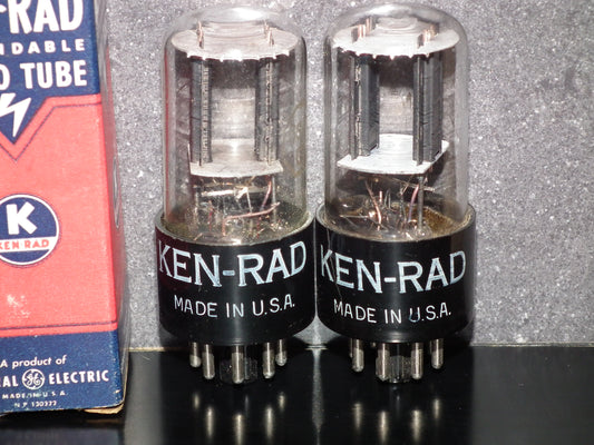6SN7GT Ken Rad Square Getter 188 Codes Matched Pair (2 tubes)