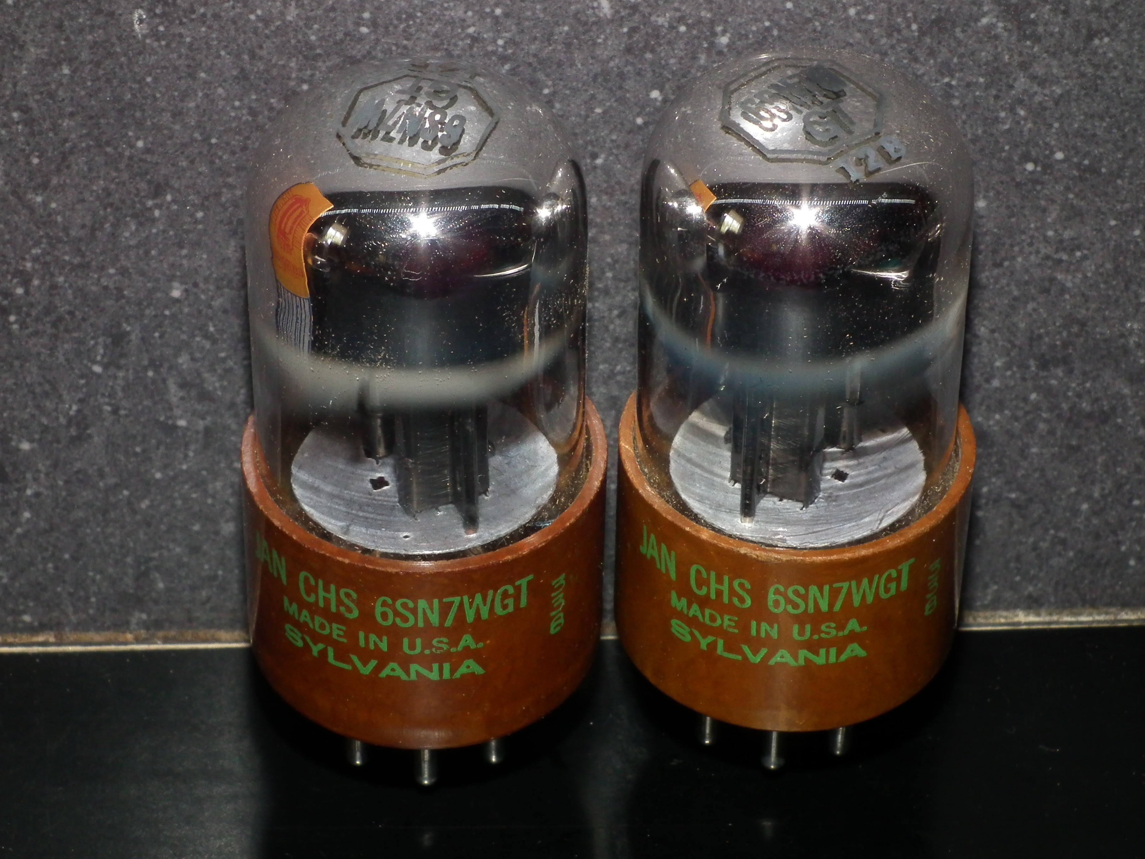 Matched Pair RARE 6SN7WGT Sylvania NOS Chrome Tops RARE Brown base