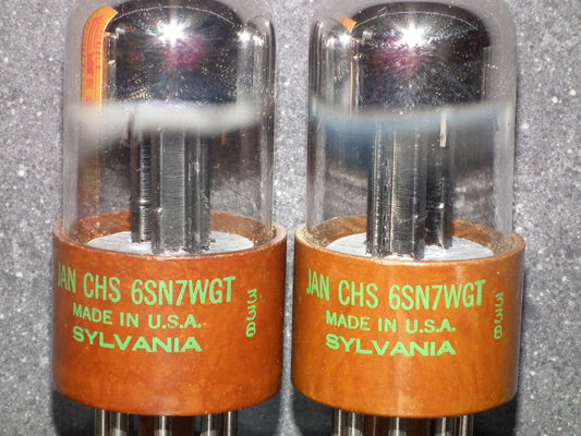 Matched Pair RARE 6SN7WGT Sylvania NOS Chrome Tops RARE Brown base JAN CHS