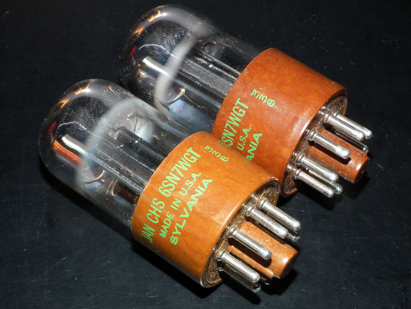 Matched Pair RARE 6SN7WGT Sylvania NOS Chrome Tops RARE Brown base JAN CHS