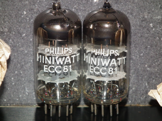 ECC81 12AT7 Philips Holland Flat Foil Crossbar D Getter Matched Pair Tk1