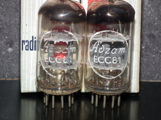ECC81 12AT7 ADZAM Philips Holland Flat Foil Crossbar D Getter Matched Pair