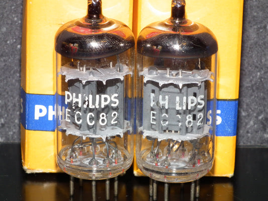 ECC82 12AU7 Philips Holland NOS Platinum Matched Pair Heerlen 70s