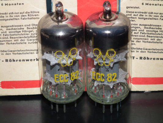 ECC82 12AU7 RFT Germany NOS NIB Platinum Matched Pair early 60s Same Codes