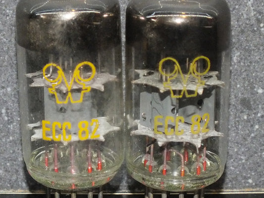 ECC82 12AU7 RFT Germany Matched Pair Big O Getter Mid 60s 90%