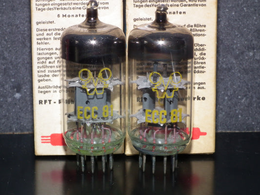 ECC82 12AU7 RFT Germany NOS NIB Platinum Matched Pair early 60s
