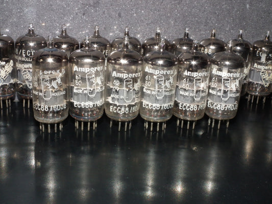 6DJ8 ECC88 Amperex Bugle Boy Holland Matched Pair Tested NOS Dual Stage Getter