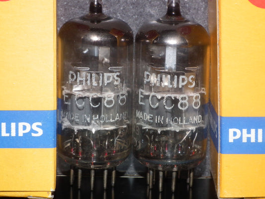 ECC88 6DJ8 Philips Holland Platinum Matched Pair Dual Stage NOS