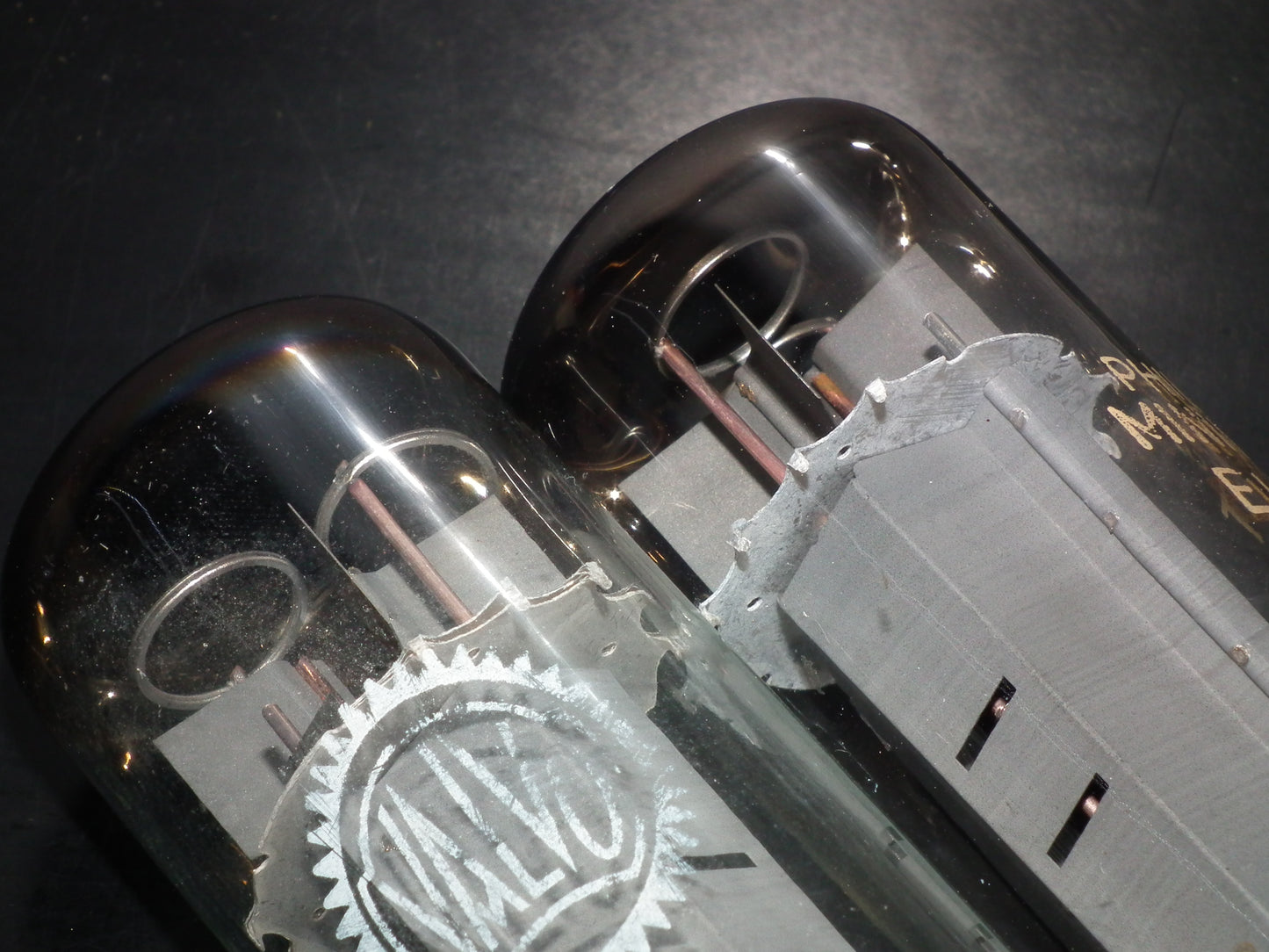 EL34 6CA7 Mullard Xf2 OO  Getter Welded Anodes Platinum Matched Pair 85/95%