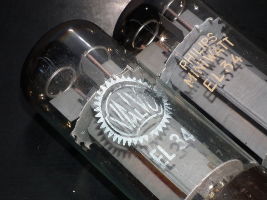 EL34 6CA7 Mullard Xf2 OO  Getter Welded Anodes Platinum Matched Pair 85/95%