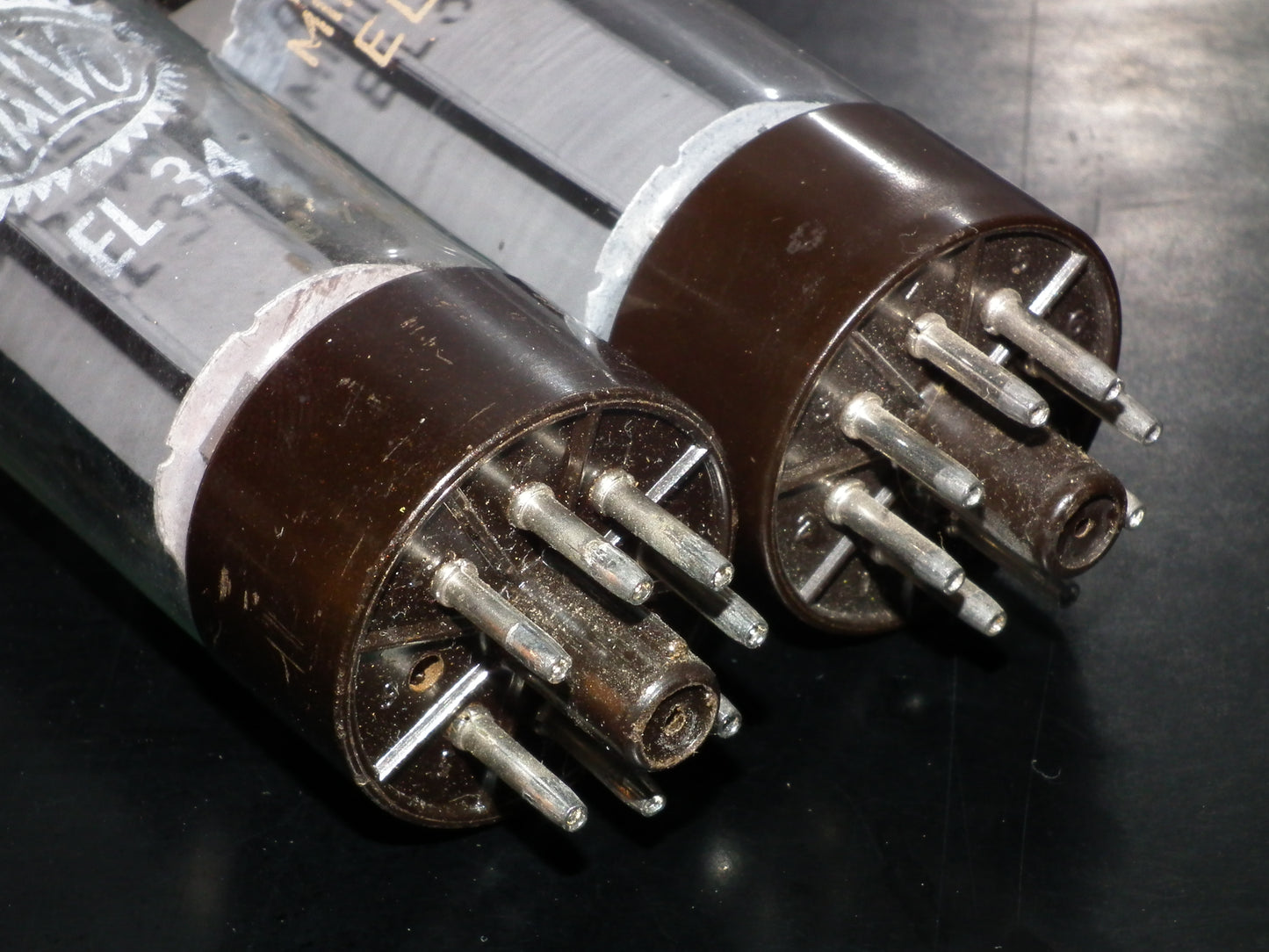 EL34 6CA7 Mullard Xf2 OO  Getter Welded Anodes Platinum Matched Pair 85/95%