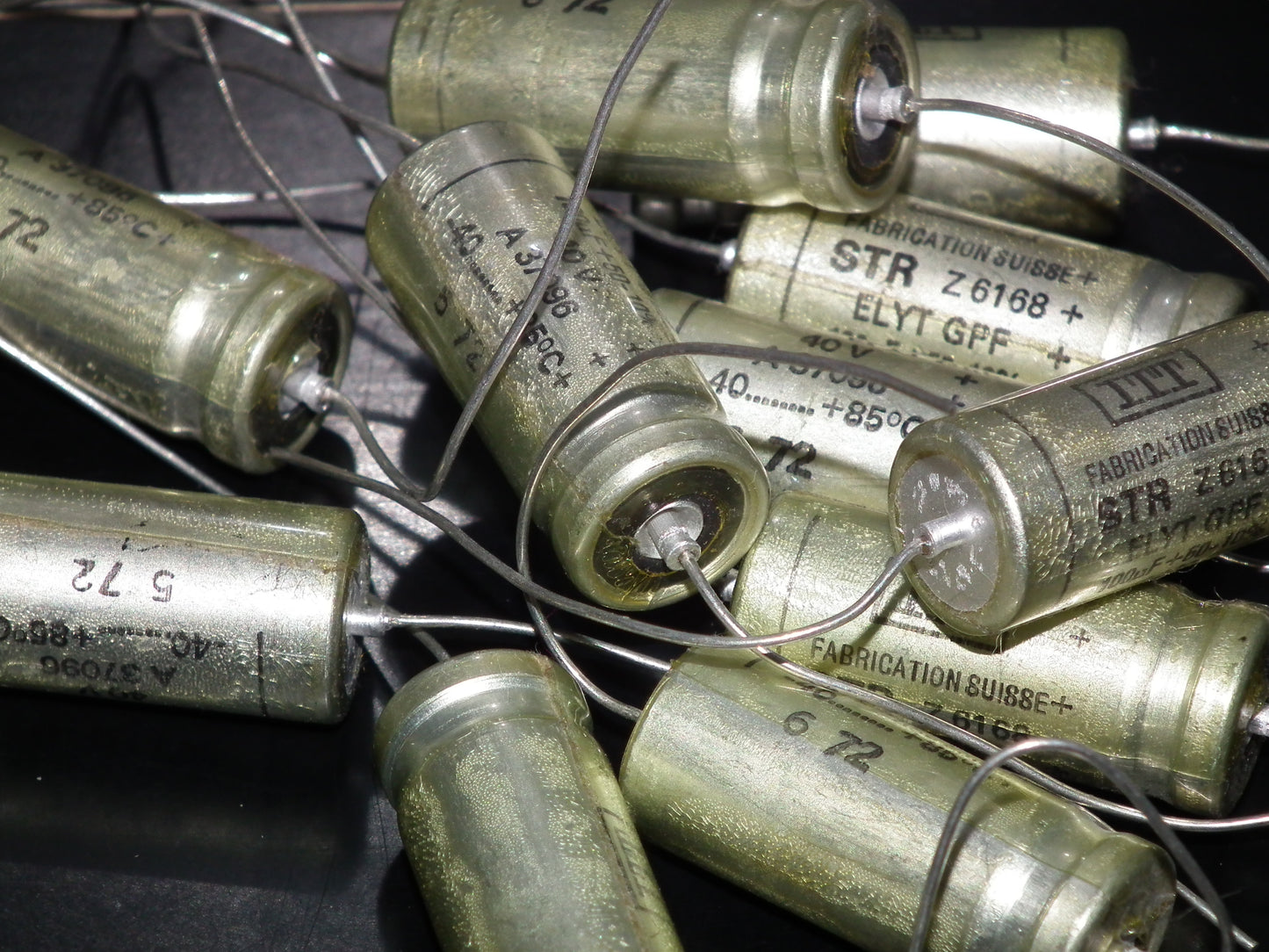 Two (2 pcs) Vintage NOS Capacitors ITT 100uF 40V SWISS MADE